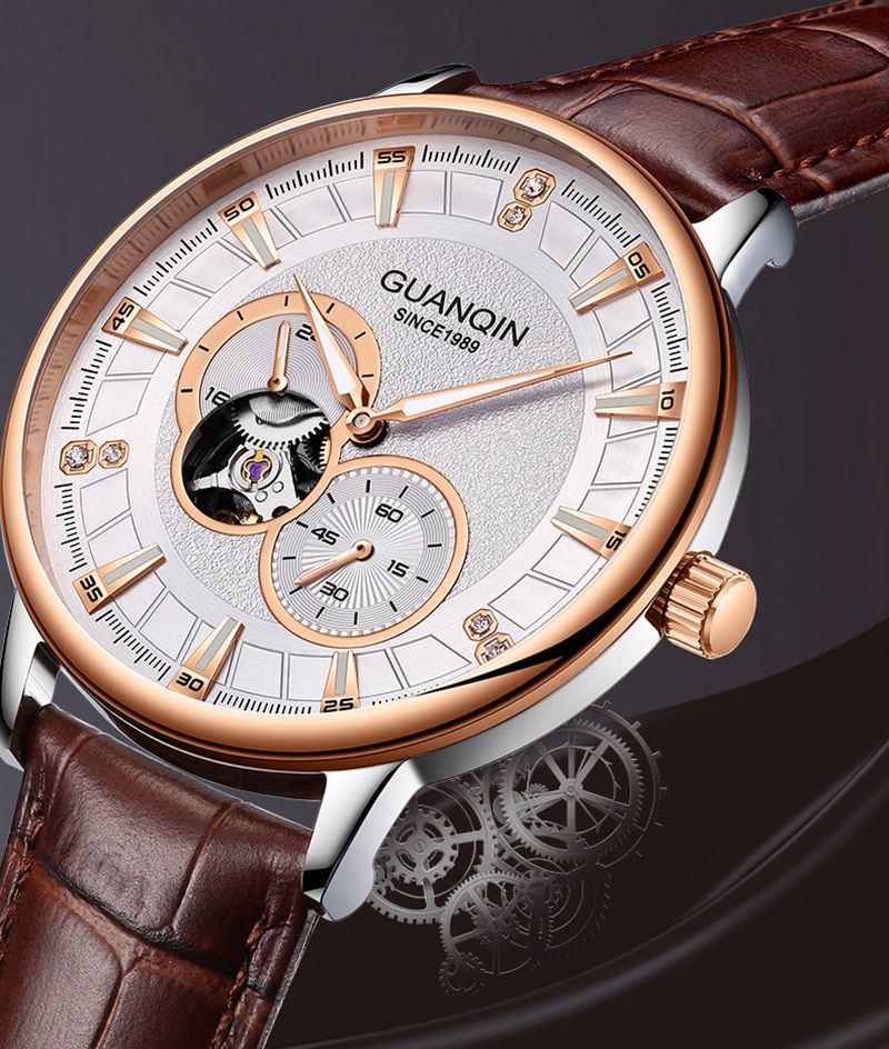 GUANQIN Luxus Herrenuhr Automatik Mechanisch Skelett Sekunden Zifferblatt Saphir Echtes Business Freizeit Wasserdichte Uhren Für Mann_voghion.com