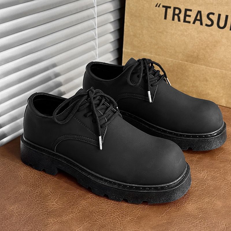 Derby Thick Sole Men's 2025 Autumn New Low Top Big Head Leather Youth Casual Shoes_voghion.com
