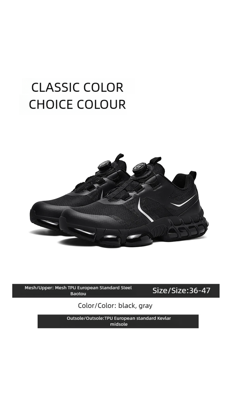 Rotating Button New Safety Shoes Men Anti-smash Anti-puncture Work Shoes Fashion Men Sport Shoes Security Protective Boots Men_voghion.com