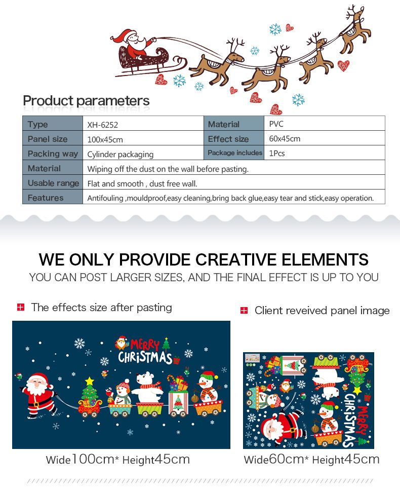 Set de vinilos navideños para pared: Papá Noel, copos de nieve y árboles de dibujos animados para decorar escaparates y tiendas (45 x 60 cm, PVC, 9 diseños)_voghion.com