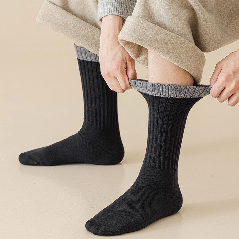 Nouvelles chaussettes d'automne et d'hiver pour hommes, chaussettes décontractées de couleur unie pour hommes, chaussettes en éponge, fond en serviette, chaussettes mi-tubes épaisses et polyvalentes_voghion.com