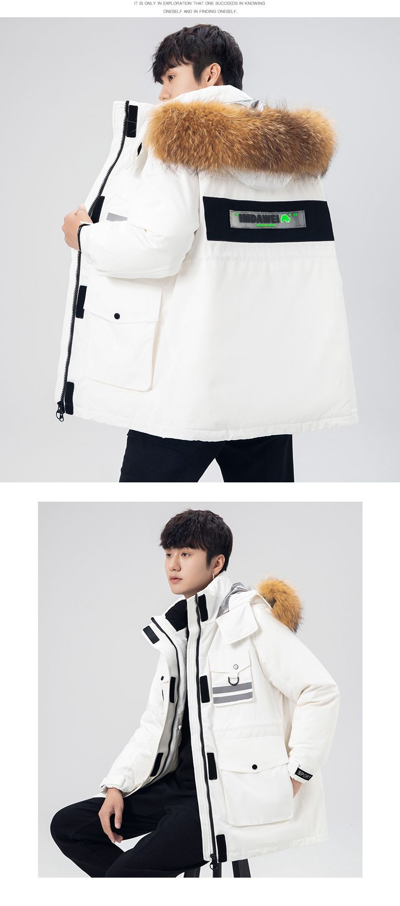 High Quality Down Jacket Men's Winter White Duck Down Thickened Fur Collar Jacket Casual Windbreaker Couple Workwear Party Jacket_voghion.com