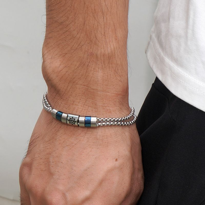 Hip Hop Cuban Stainless Ins Trendy Men's Pearl Chain Double Buckle Titanium Steel Bracelet_voghion.com