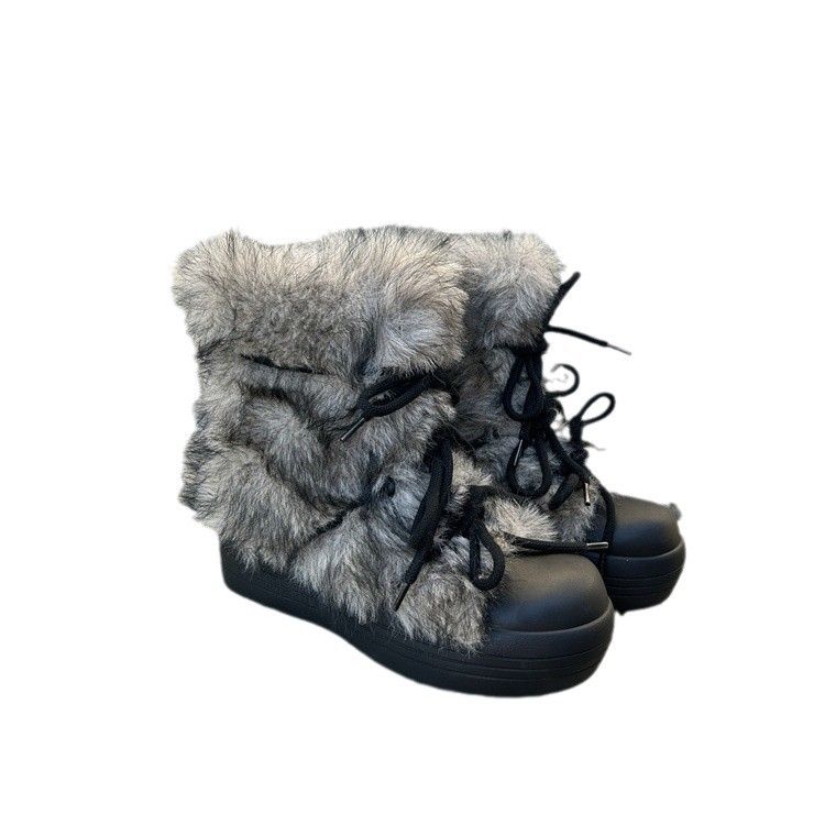 Iceland Furry Snow Boots 2024 Winter New Item Internet Famous Plus Plush Outdoor Cotton Big Toe Thick Sole Shoes_voghion.com