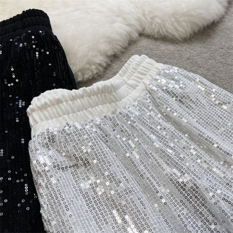 Summer New Flowy Starry Wide-Leg Pants With Elastic Waist & Sparkling Sequins – Comfortable, Loose-Fitting & Slimming Trousers_voghion.com