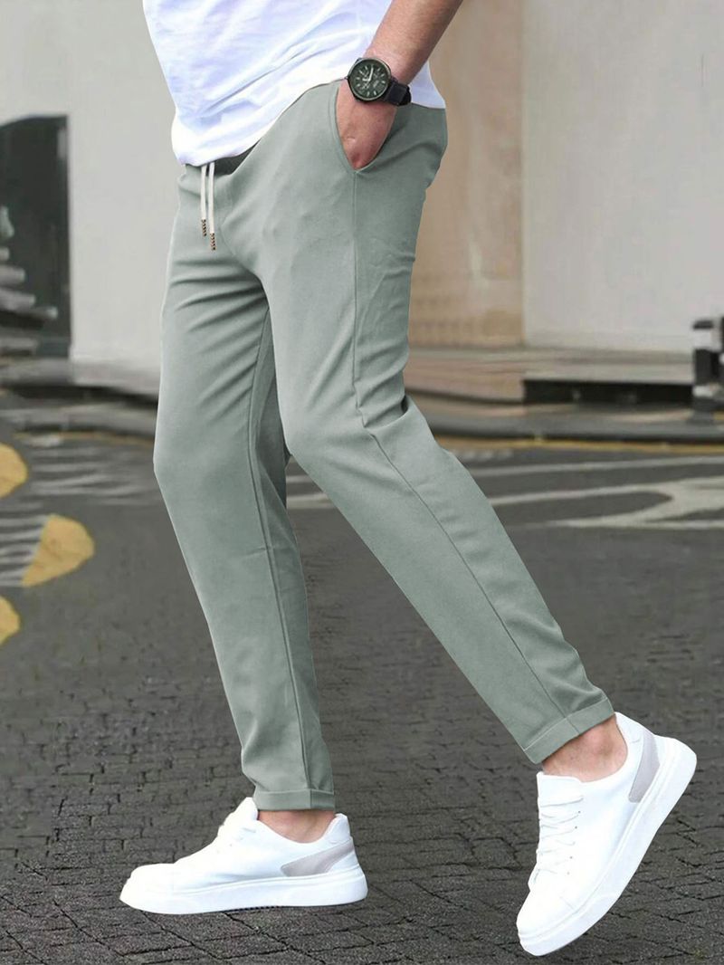 Ubrania męskie Slim Fit Leather Label Nine Point Pants Jednokolorowe spodnie casualowe z kieszeniami_voghion.com