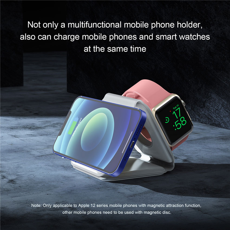 Încărcător wireless magnetic 3 în 1, pliabil, pentru iPhone 14, 13, 12, 11, XS, X, 8, Apple Watch, AirPods, stație de încărcare rapidă de 15W_voghion.com