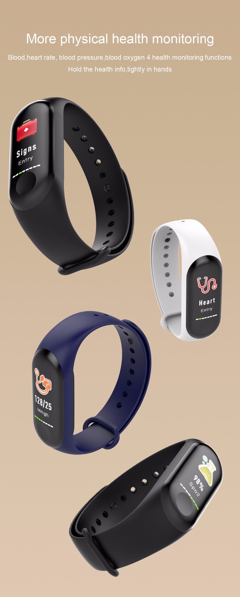 Smart Fiess Armband Tracker Uhr Wasserdicht Pedometer Pulsmesser Smartband Blutdruck Band PK M2 M3 M4 M5_voghion.com