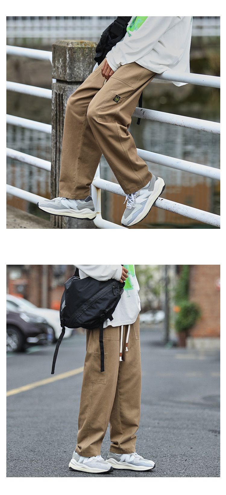 Cityboy Arbeitskleidung für Herren im Herbst, übergroße, lockere Passform, mit lässigem Stil und geradem Bein, Freizeithose_voghion.com