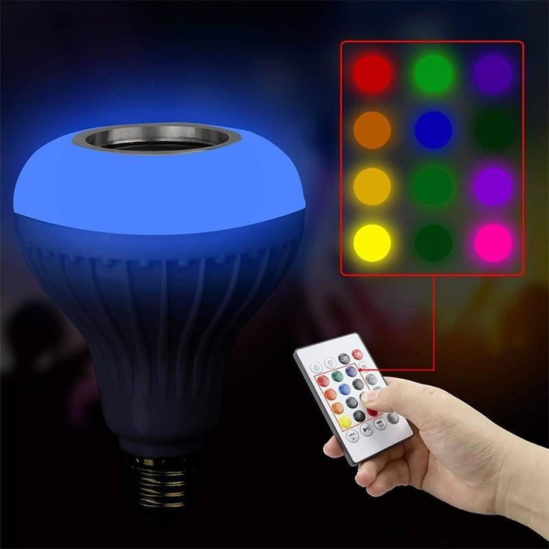 Altoparlante Bluetooth wireless LED E27 Lampadina musicale RGB Smart Lam con luce per camera da letto domestica con telecomando_voghion.com