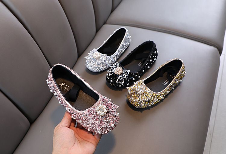 Scarpe da spettacolo per mamma e bambini Scarpe da principessa con paillettes Versione coreana Scarpe da bambina con cristalli Fondo morbido_voghion.com