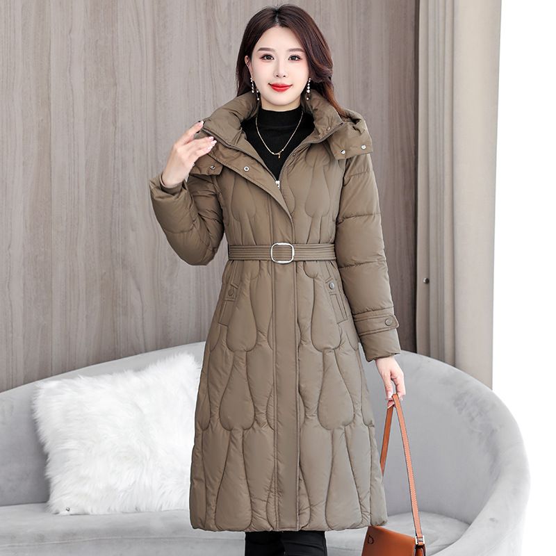 Oversized Puffer Coat With Belt – Women's Long Winter Jacket (Knee-Length, Quilted Lining, Thickened Insulation, L-XXXL)_voghion.com