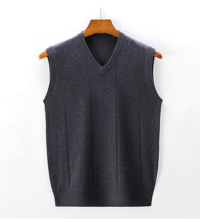 Wollmischung Weste Herbst Neue Casual V-Ausschnitt Einfarbig Basishemd Pullover Herrenbekleidung_voghion.com