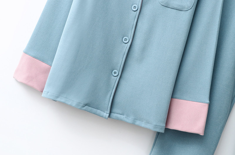Roupas femininas Cartão térmico dupla face lixado outono e inverno pijamas femininos cor combinando lapela grosso quente elástico roupas de casa terno_voghion.com