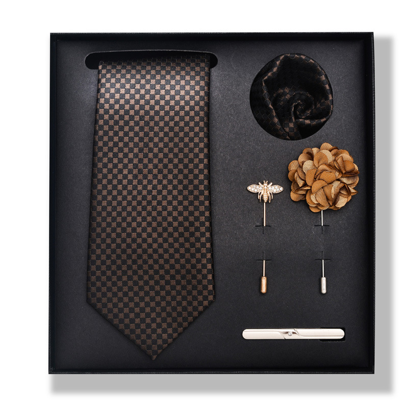 Set da uomo alla moda in tinta unita a righe con anacardi, confezione regalo da 6 pezzi, set con corsetto con fermacravatta e sciarpa quadrata_voghion.com