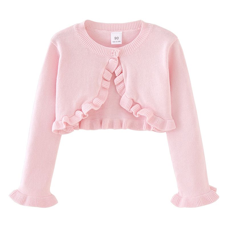 Baumwoll-Cardigan mit Spitzenbesatz für Mädchen – Leichtes Basic für den Lagenlook (90–140 cm, 5 sanfte Farben)_voghion.com