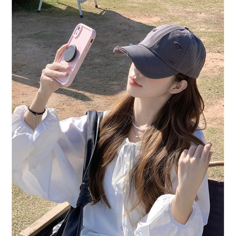Baseball cap female new spring and summer hip-hop Hundred with soft top curved brim retro personality do old broken hole duck tongue cap male_voghion.com