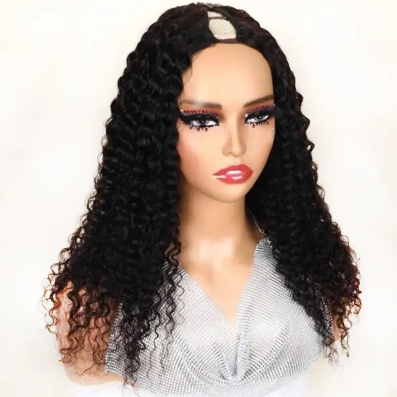 Perucă cu onduleuri de apă, păr uman Remy brazilian, pentru femei, peruci crețe naturale negre, fabricate la mașină_voghion.com