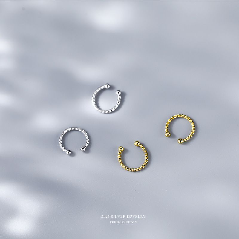 Bracciale intrecciato in argento Yun Xiaoshu S per donna, clip per osso coreano non forato, stile Ins, orecchini piccoli eleganti e semplici_voghion.com