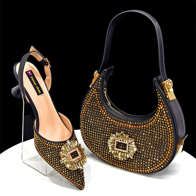 Damenschuhe Damen Spitzschuhe Und Taschen Set Diamantschnalle Dekoration Modisch Und Einfach Bankett Stil Weinrot Spitz_voghion.com