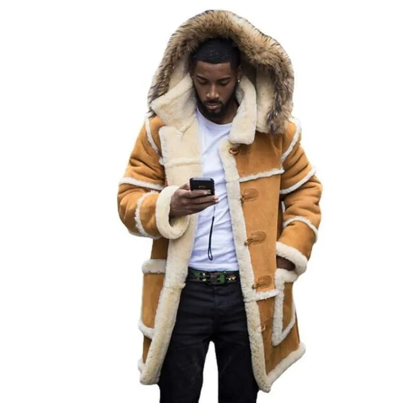 PFHQ Ullfoder för herr Huvjackor i fuskpäls Tjocka Trendiga 2022 Vinter Elegant Tough Guy Mode Casual Shearling_voghion.com
