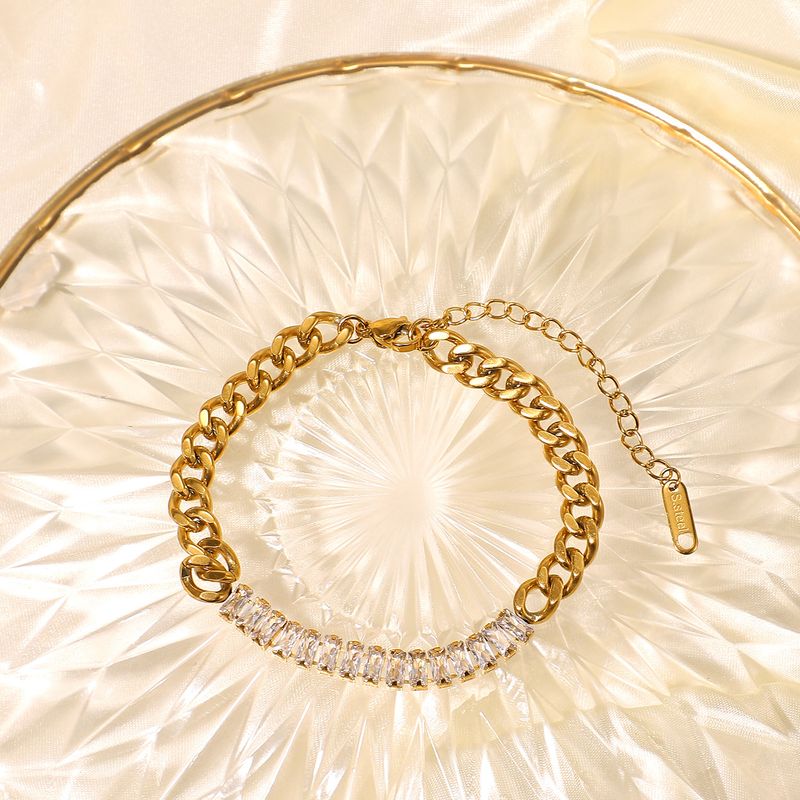 Stainless Steel Spliced Bracelet Claw Luxurious Temperament Cuban Welded Zircon Chain_voghion.com