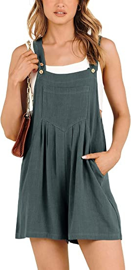 Women's pocket cotton and linen loose casual slim wide-leg jumpsuit shorts for women_voghion.com