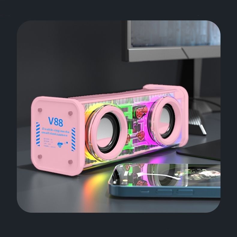 Advanced V88 Internet Celebrity Transparent Mech Cyberpunk Dual Speaker Large Desktop Audio Bluetooth_voghion.com