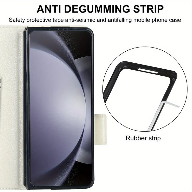 Solid Color Leather Card Holder Phone Case Compatible with Galaxy Z Fold 6, Featuring Phone Stand Function, Convenient for Daily Carrying of Bank_voghion.com