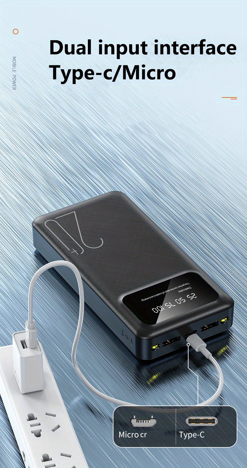 10000/20000 MAh High-capacity Portable Power Bank, 5V2.1A Portable USB Charger, Compatible With Android/iPhone Devices_voghion.com