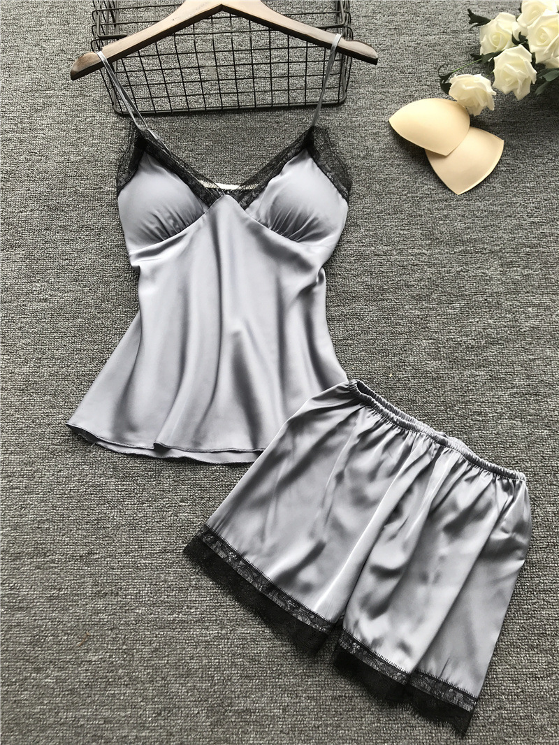 Pijama sexy Midnight Glamour, pijama sexy, conjunto de cuatro piezas, tirantes para mujer con almohadillas para el pecho_voghion.com