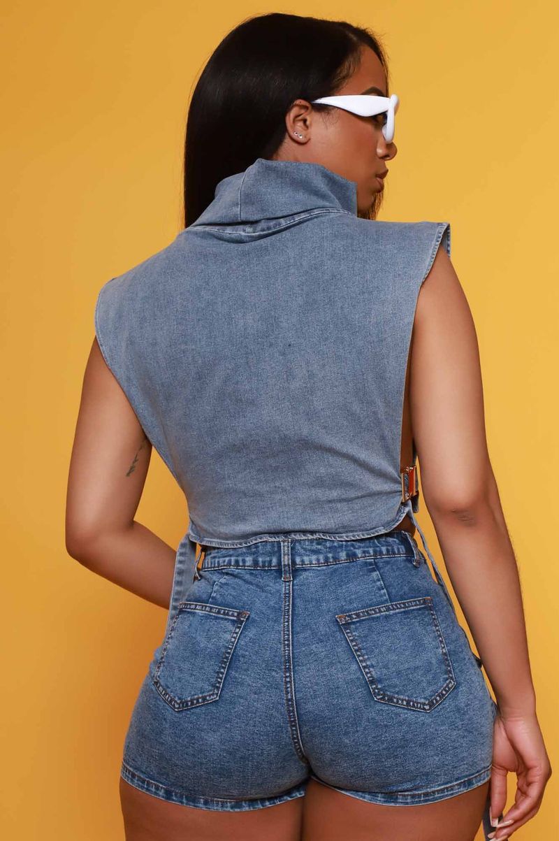 Mono de mezclilla elástico para mujer, pantalones cortos de mezclilla con múltiples bolsillos con cremallera_voghion.com