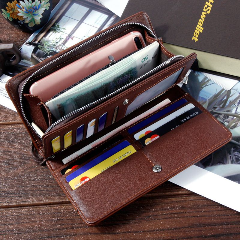 Men's Men Wallet Long Style Dollar Clip Multi-Functional Phone Bag Zipper Small Clutch_voghion.com