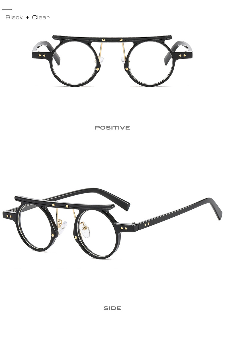 SO&EI Fashion Small Round Punk Sunglasses Women Retro Clear Ocean Gradient Lens Shades UV400 Men Double Color Rivets Sun_voghion.com