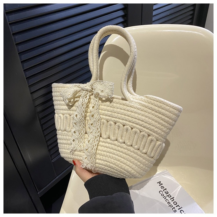 2024 Women's temperament bow grass woven bag, summer sweet girl casual woven bucket bag, single shoulder tote bag, unique design handbag_voghion.com