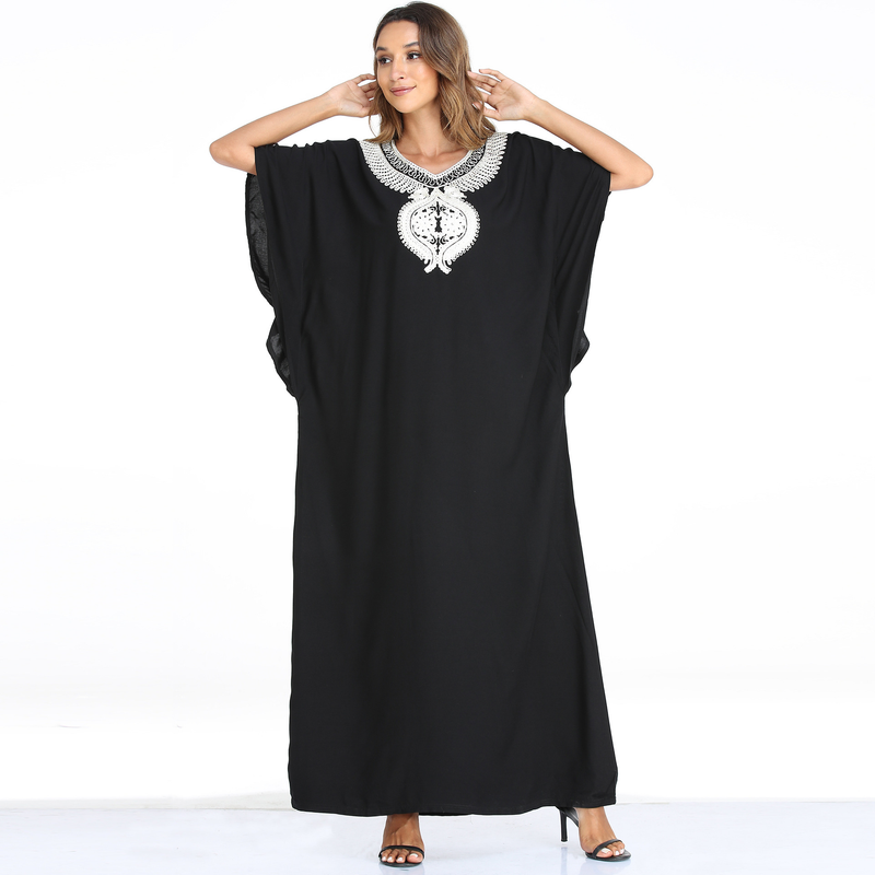 Women's batrobe short sleeve long skirt kaftan robe Middle Eastern plus size loose dress_voghion.com