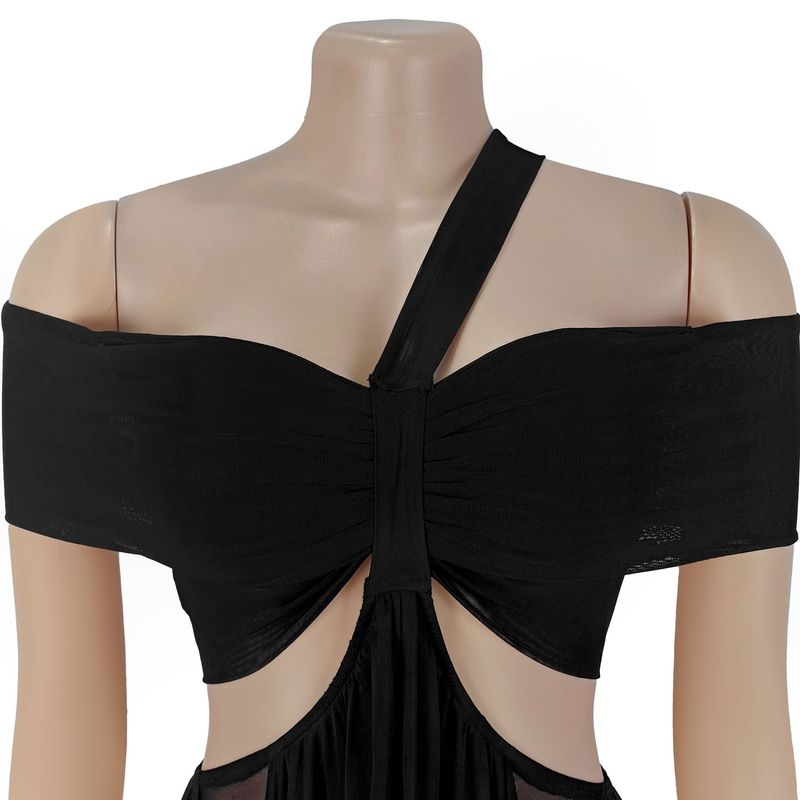 Abito a sirena aderente in rete trasparente – Abito sexy senza spalline con fasciatura e strass in vita (nero/blu/marrone/talpa, S-XXL)_voghion.com