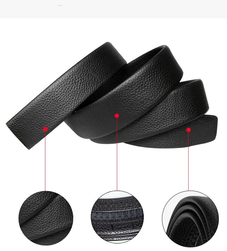 Men's Belts Buckleless Belt 3.6CM Men's Automatic Buckle Belt Two Layer Cowhide Transfer Film Leather Litchi Pattern Hemming Belt Strip_voghion.com