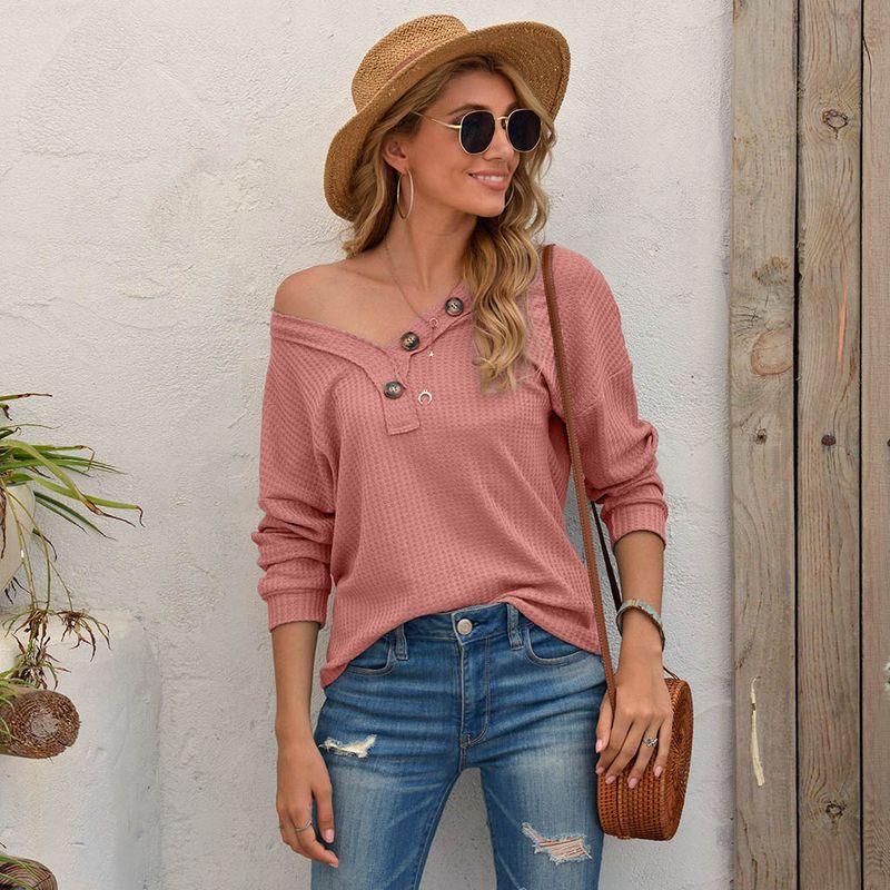 Maglione lavorato a maglia casual ampio con scollo a V e maniche lunghe, nuovo per l'autunno e l'inverno, abbigliamento da donna_voghion.com