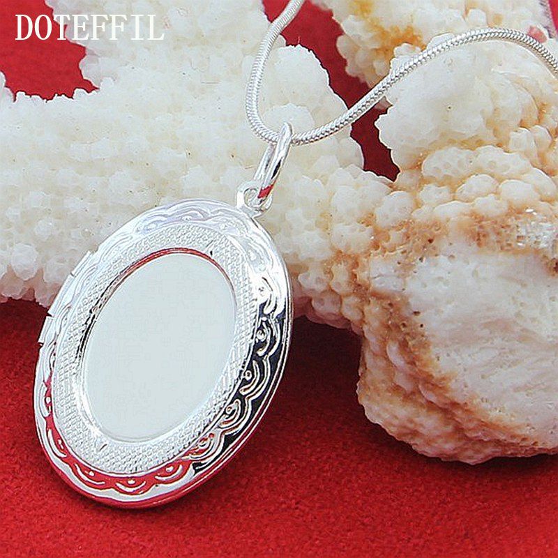 Ready Stock DOTEFFIL Sterg Sier Oval Round Photo Frame Pendant Necklace 18/20-28/30 Inch Snake Chain For Woman Man Wedding Jewelry_voghion.com