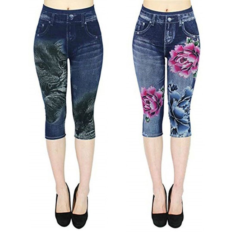 Îmbrăcăminte de damă Pantaloni tăiați de vară Vânzare fierbinte Pantaloni de damă cu talie înaltă imprimați_voghion.com