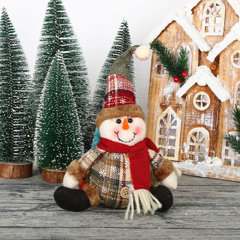 Snowman Deer Christmas Tree Checkered Cloth Button Doll Pendant Decoration Ornament_voghion.com