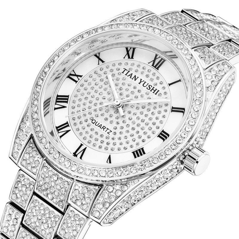 Luxury Men's Diamond-Encrusted Watch With Mother-of-Pearl Dial, Waterproof & Luminous Quartz Movement, Stainless Steel Band_voghion.com