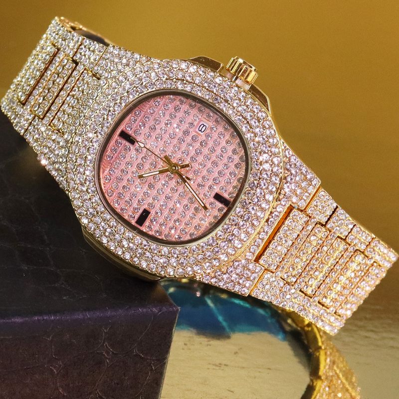 Orologio Hip Hop con diamanti, orologio con cielo stellato e calendario, orologio al quarzo, orologio Hip Hop con diamanti_voghion.com