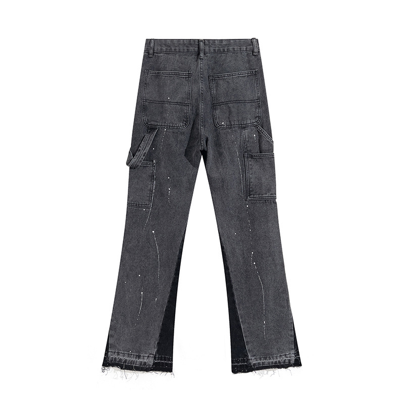 Pantaloni antispruzzo artificiali a gamba dritta in jeans elasticizzati di marca retrò e alla moda per coppie di uomini e donne_voghion.com