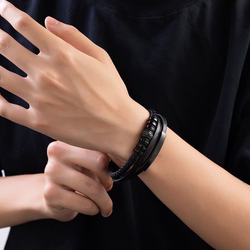 Bracciale da uomo retrò in corda di pelle intrecciata, bracciale da coppia in acciaio inossidabile con fibbia magnetica, bracciale in pelle intrecciata_voghion.com