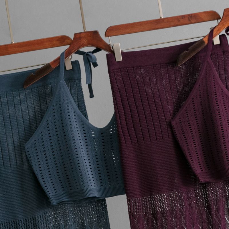 Women’s Clothing New women's summer short vest top two piece set high waist slim hollow slit hip skirt_voghion.com