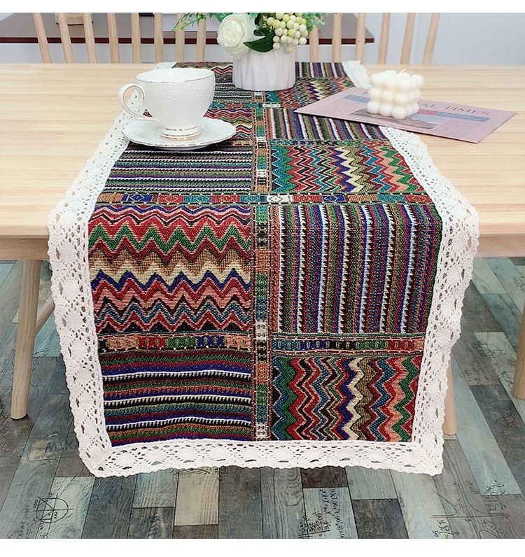 Böhmischer Tischläufer aus Polyester – bunt gestreifter Jacquardstoff für Bauernhaus-Esszimmer und Wohndekor (mehrere Größen)_voghion.com