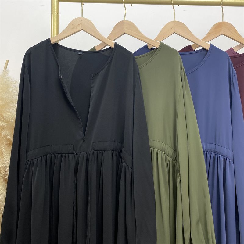 Abaya preta solta para mulheres, quimono muçulmano, dubai, com zíper frontal, vestido longo marroquino, jalabiyat, árabe, eid, kaftan feminino_voghion.com