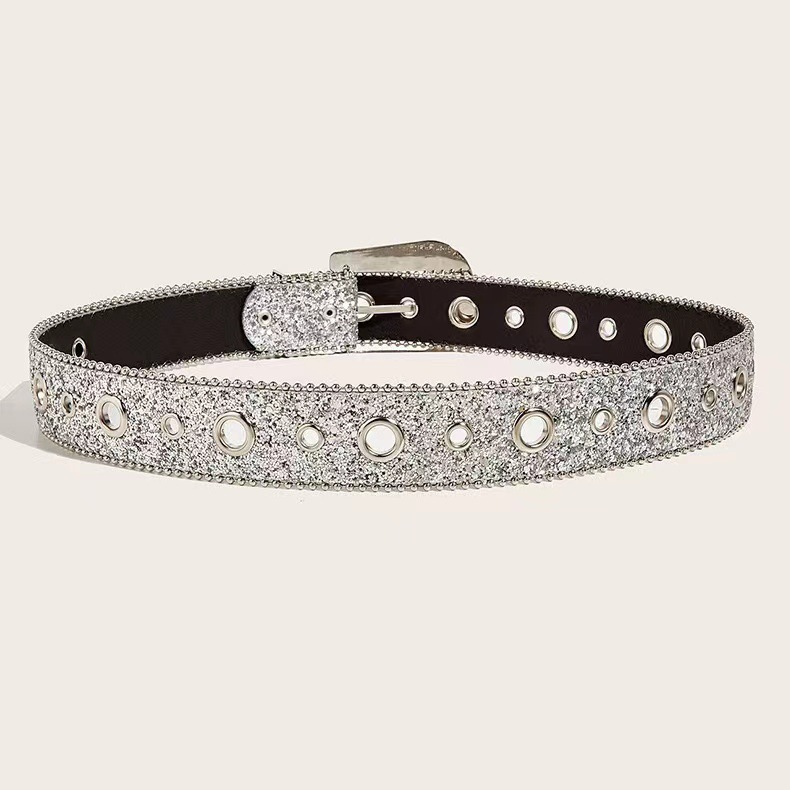 Curea la modă personalizată cu paiete pentru blugi, versatilă, pentru Instagram, Feng Shui, cu lățime de bandă din piele cu diamant, pentru decor, la modă_voghion.com